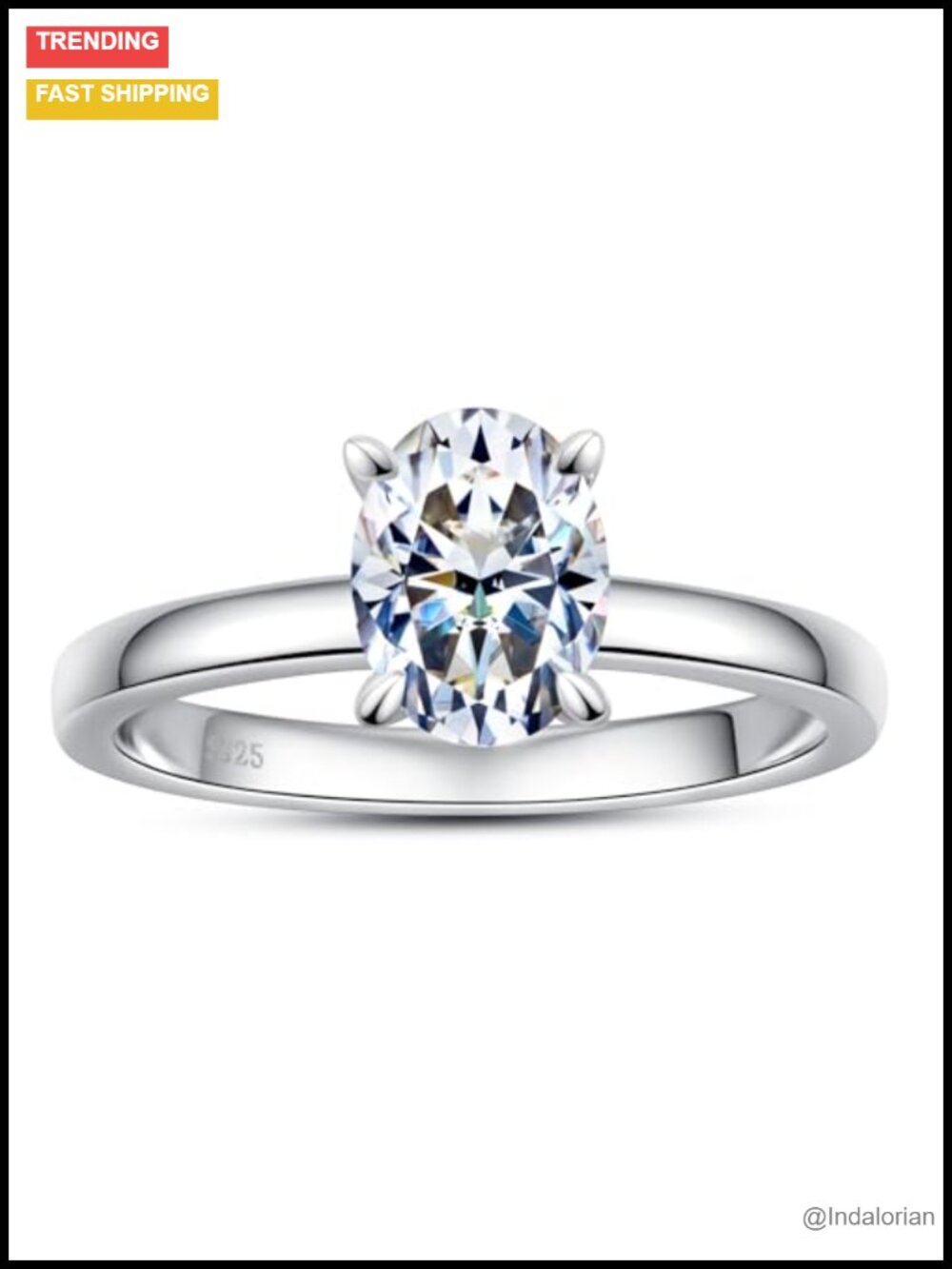 1.5CT Oval Moissanite Engagement Ring 925 Sterling Silver VVS1 D Color
